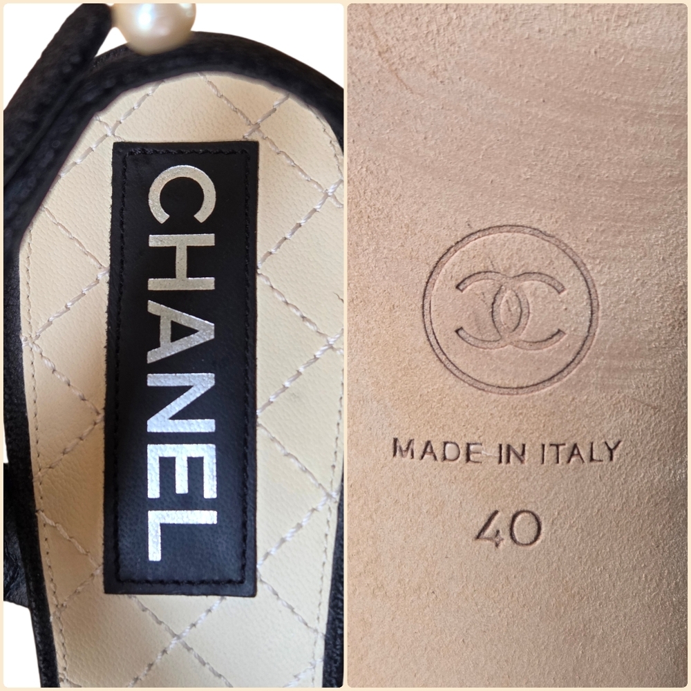 Chanel CC Logo Pearl Embellished Black Suede Slingback Heels EU 40 G29835 - Picture 11 of 13